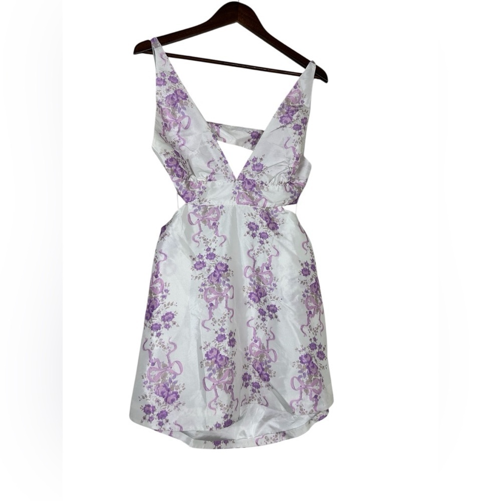 LoveShackFancy Floral Mini Dress SZ 10 White Purple Romantic A-Line Designer - Picture 6 of 12